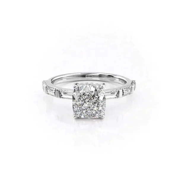 Cushion Solitaire Hidden Halo Baguette Pavé