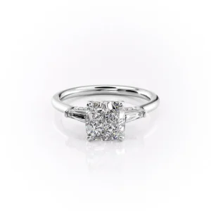Cushion Three Stone Baguette Pavé Prongs