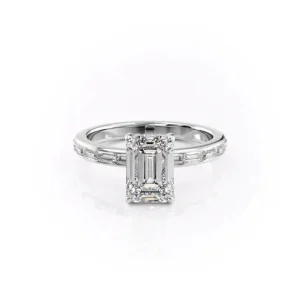 Emerald Solitaire Hidden Halo Baguette Pavé Channel Large