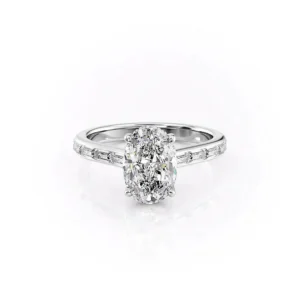 Oval Solitaire Hidden Halo Baguette Pavé Channel Small