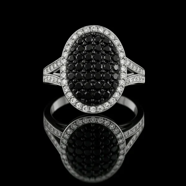 Black And White Diamond Oval Ring Nº12