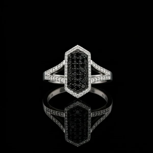 Black And White Diamond Shield Ring Nº1