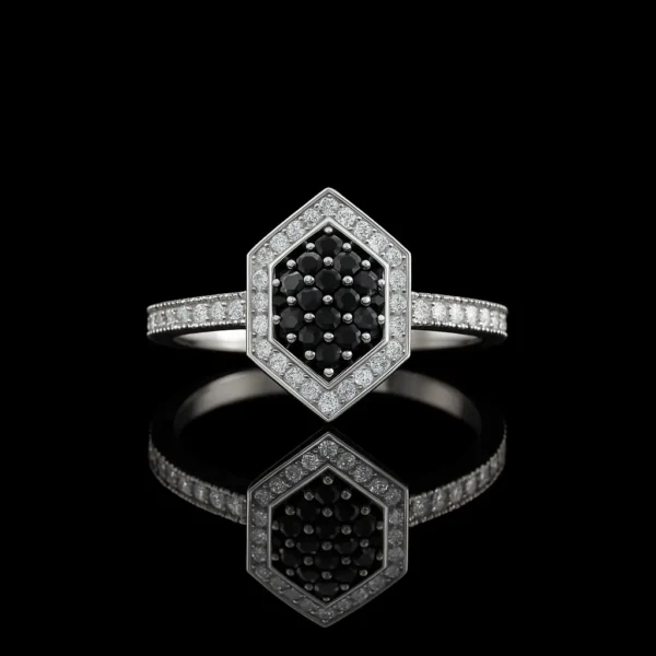 Black And White Diamond Shield Ring Nº6