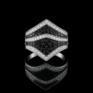 Black And White Diamond Split Peaks Ring Nº5